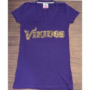 Victoria's Secret Pink NFL Minnesota Vikings Size Small V Neck Shirt Sequin